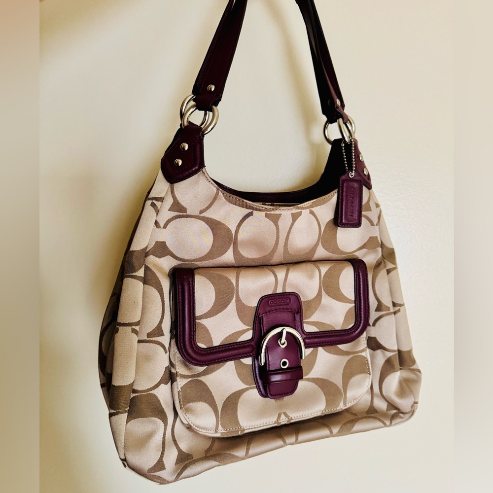 Coach Vintage Campbell Signature Hobo Sateen & Leather Trim Purple F24742